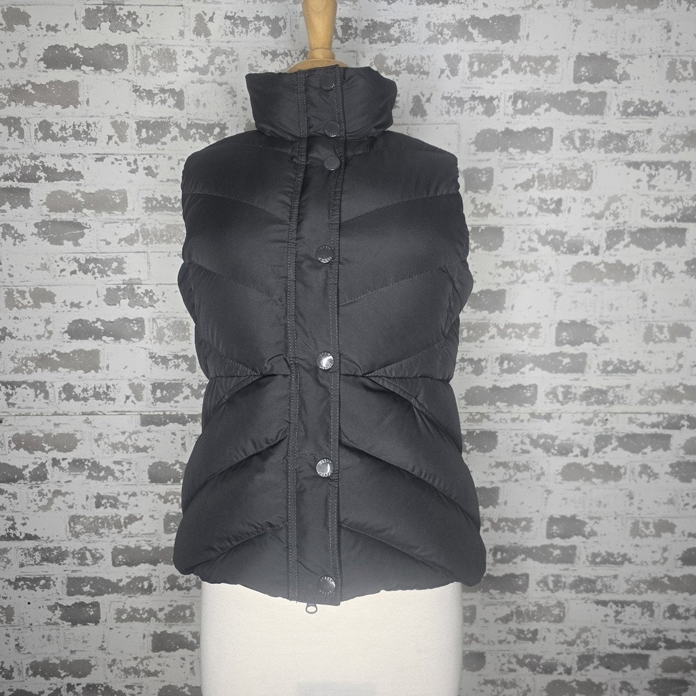 J Crew Puffer Vest Womens Small Gray Goose Down Full Zip Snaps Fleece Lining